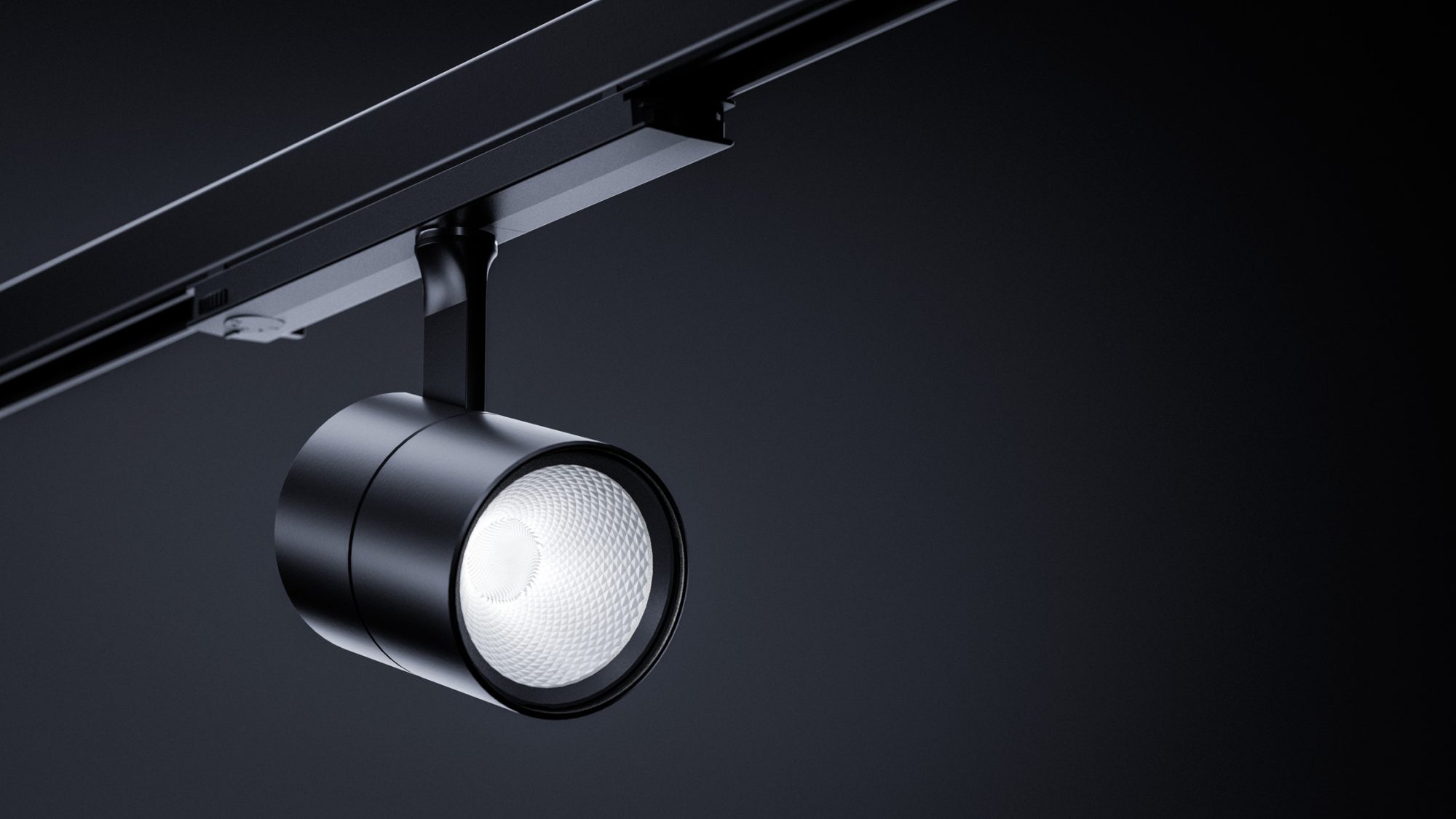 Encore 80 spotlight in black, showcasing the advanced lens optic technology within its sleek and stylish construction.