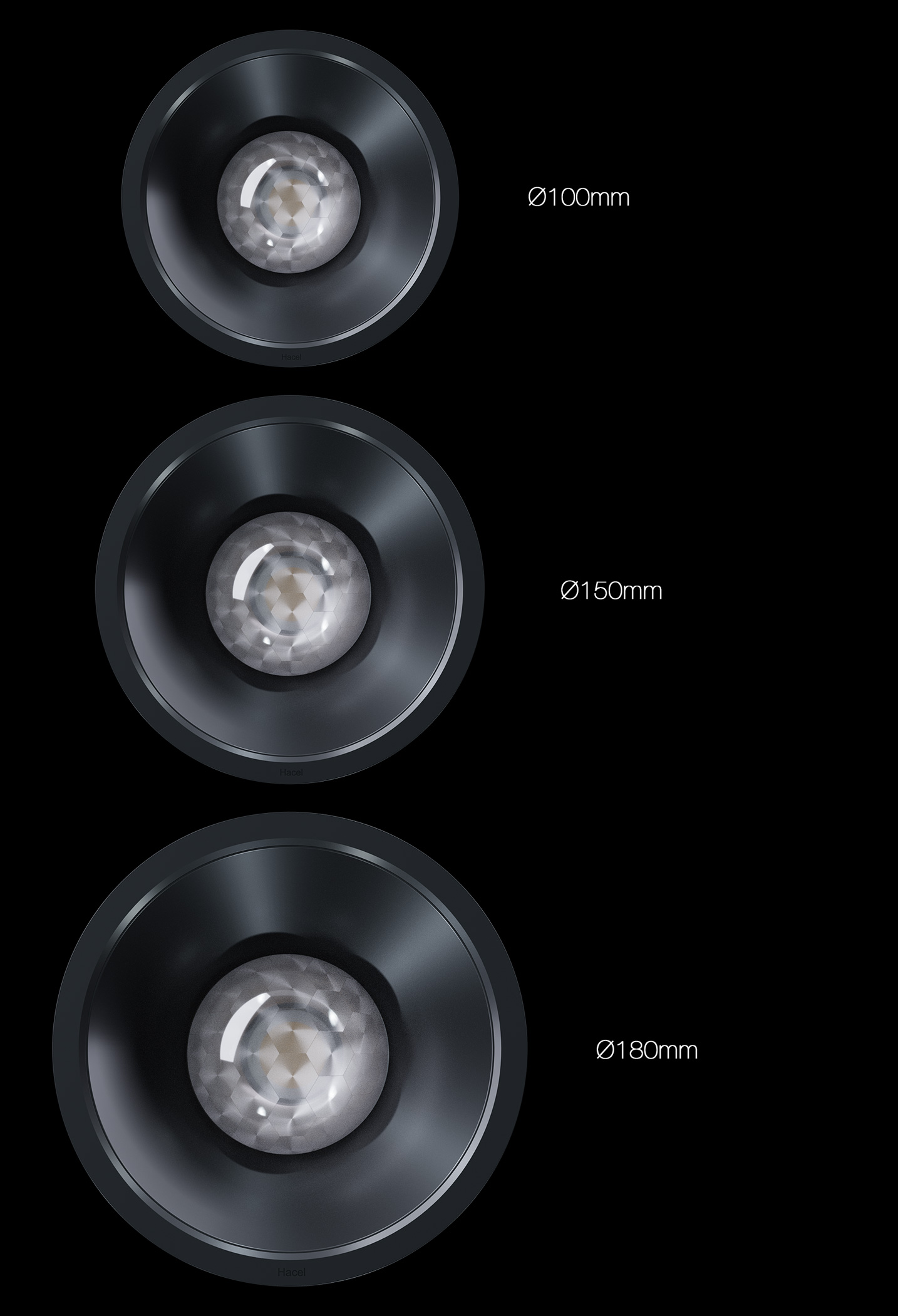 All three sizes of Solenz downlight