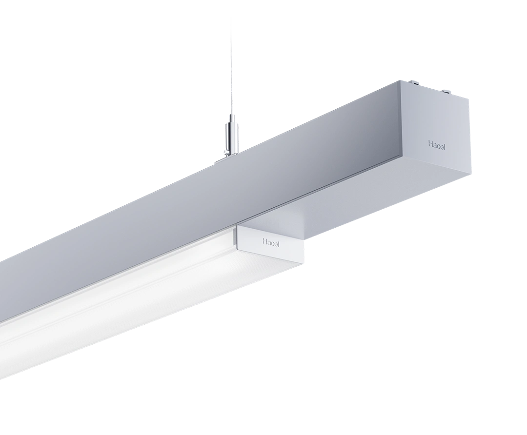 Infinitas Evo linear system with a dropdown microprism diffuser module, shown in urban graphite.